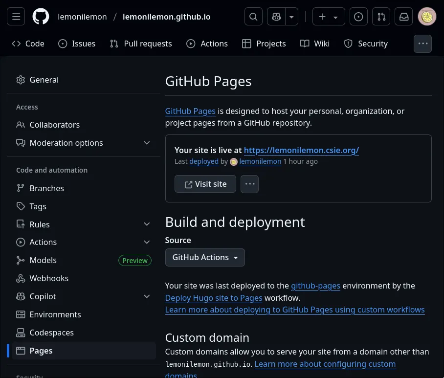 GitHub Pages Settings