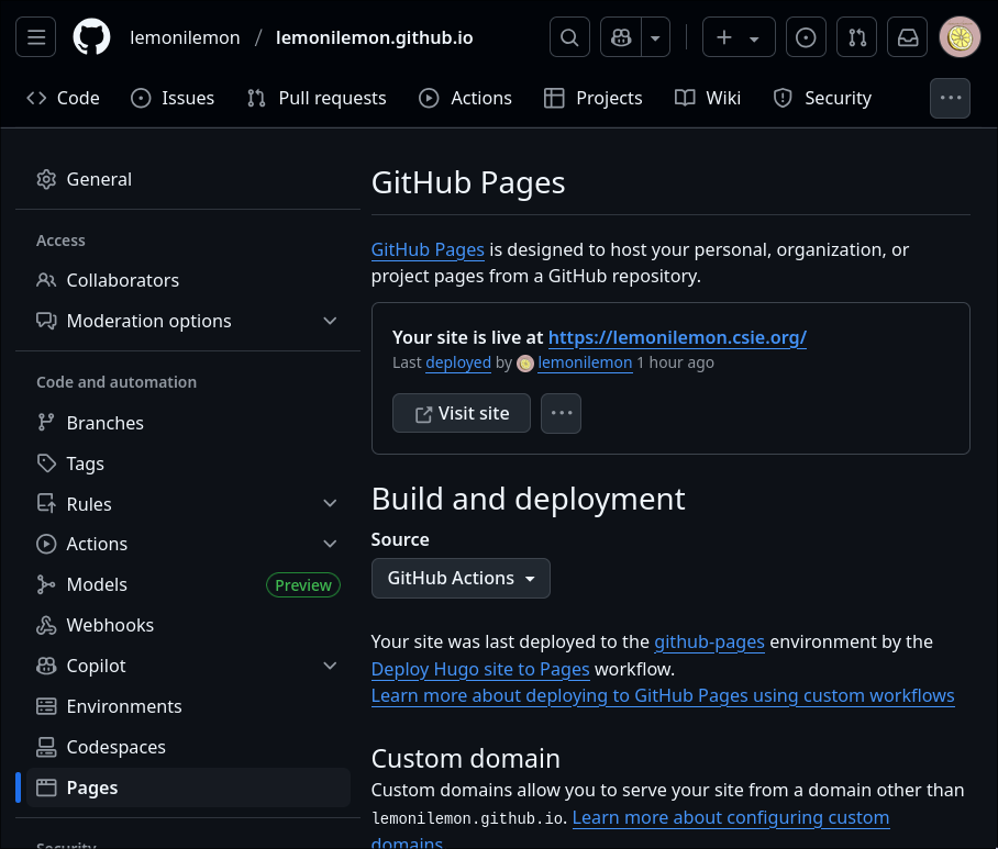 GitHub Pages Settings